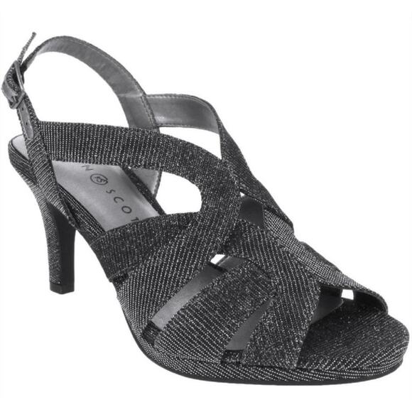 KAREN SCOTT/ NEW Size 8 / Belindah Pewter Metallic Open Toe Slingback Heels - Picture 3 of 6